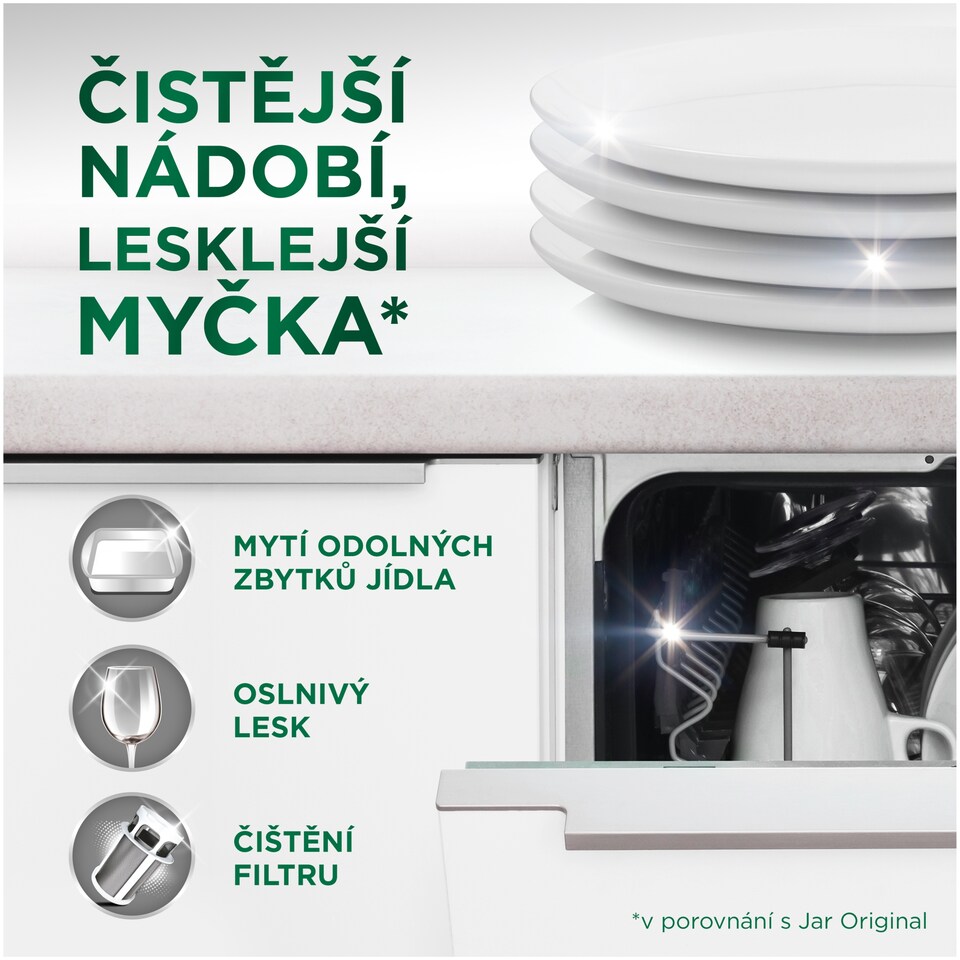 Obrázek 1 pro produkt Jar Platinum Kapsle Do Myčky Nádobí, Lemon, , 34 Kapsle,  Zvládá Náročné Výzvy, Čistí Mastný Filtr