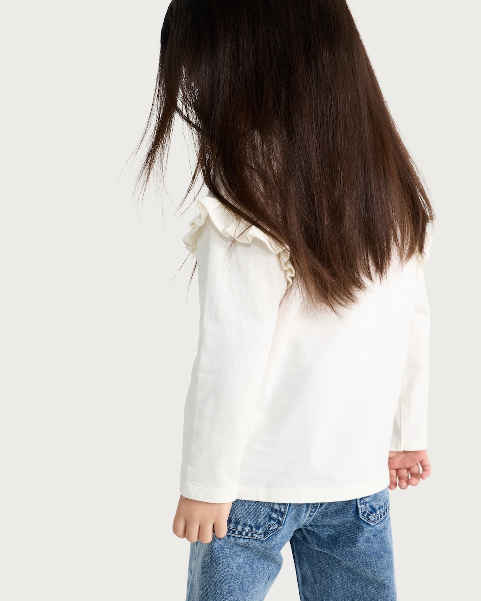 image 1 of F&F Girls Pure Cotton Poodle Print Ruffle Top in Cream