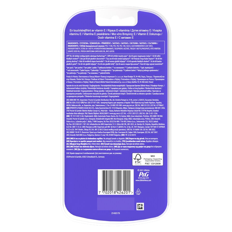 image 1 of Gillette Venus Comfort Colours Disposable Razors, Pack Of 6