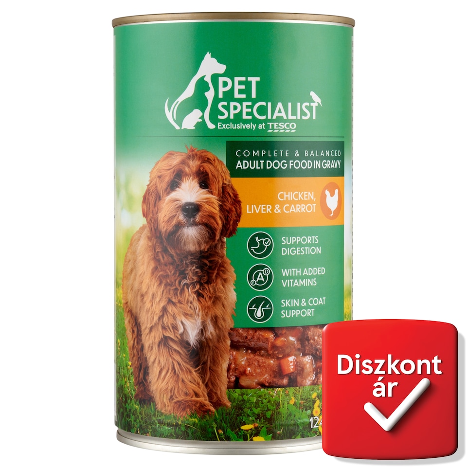 Pet Specialist állateledel felnőtt kutyák számára csirkével, májjal és sárgarépával szószban 1240 g
