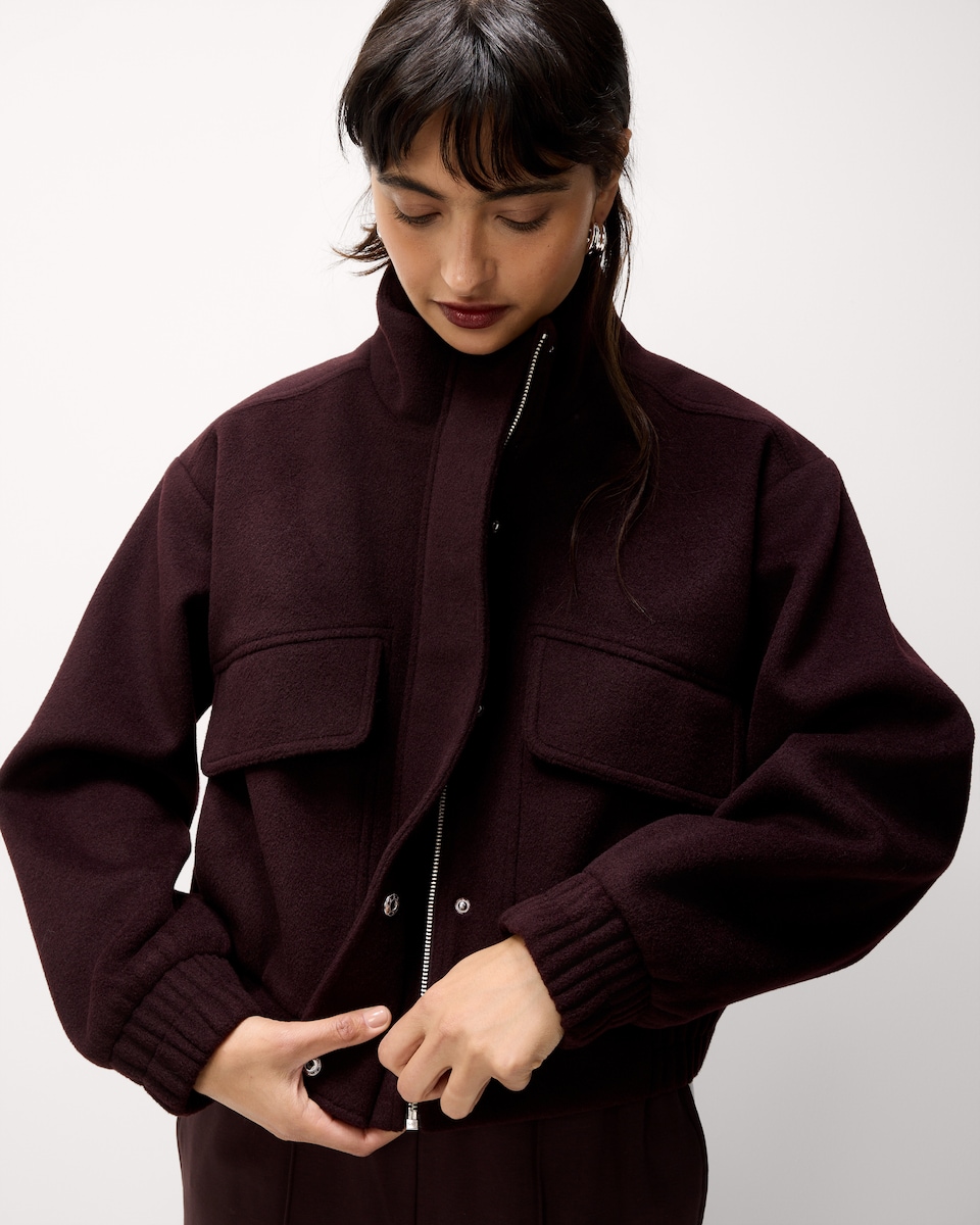 image 1 of F&F Funnel Neck Zip Up Jacket in Burgundy