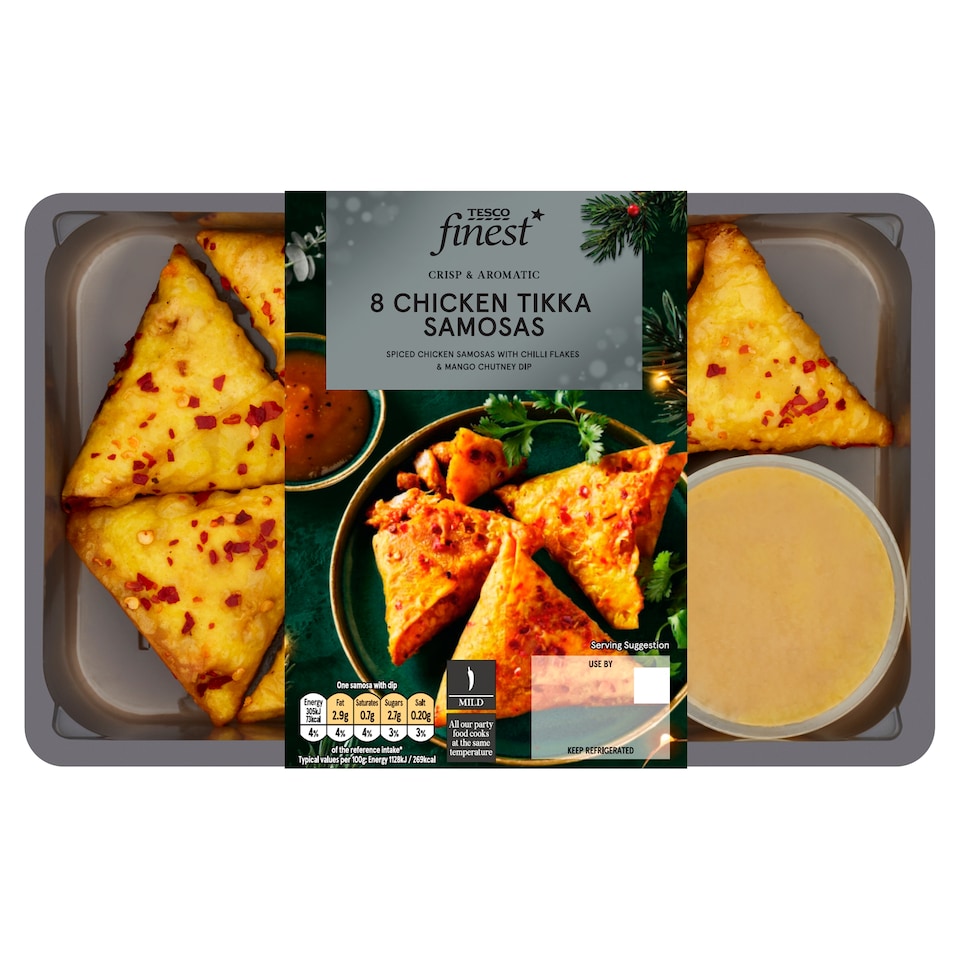Tesco Finest 8 Chicken Tikka Samosas 230G