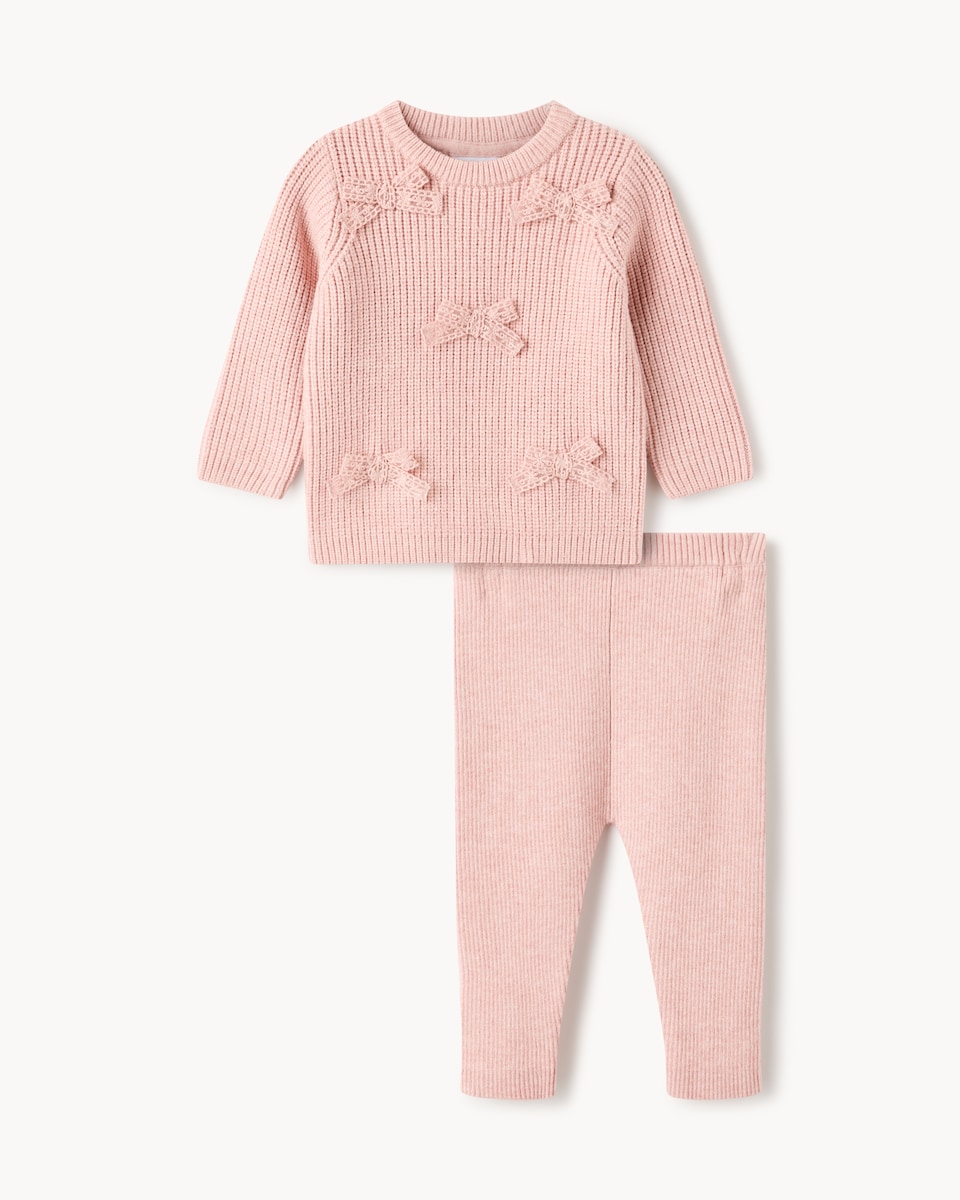 image 1 of F&F Baby Bow Jumper and Leggings Set in Pink