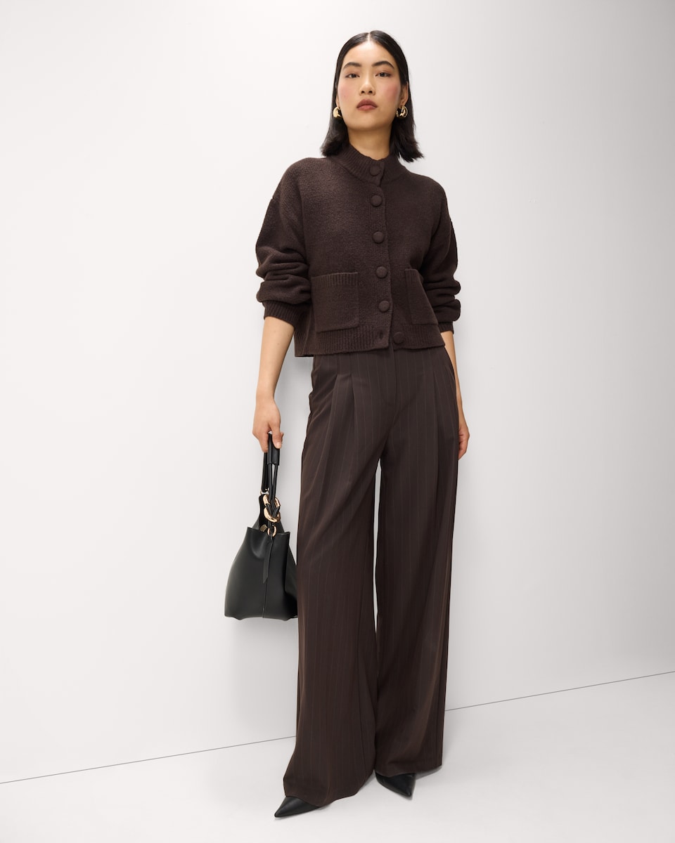image 1 of F&F High Neck Knitted Cardigan in Chocolate