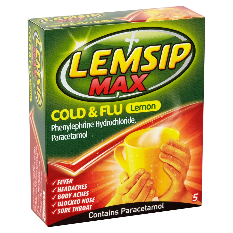 image 1 of Lemsip Max Cold & Flu Lemon Sachets 5 Sachets (Pfs)