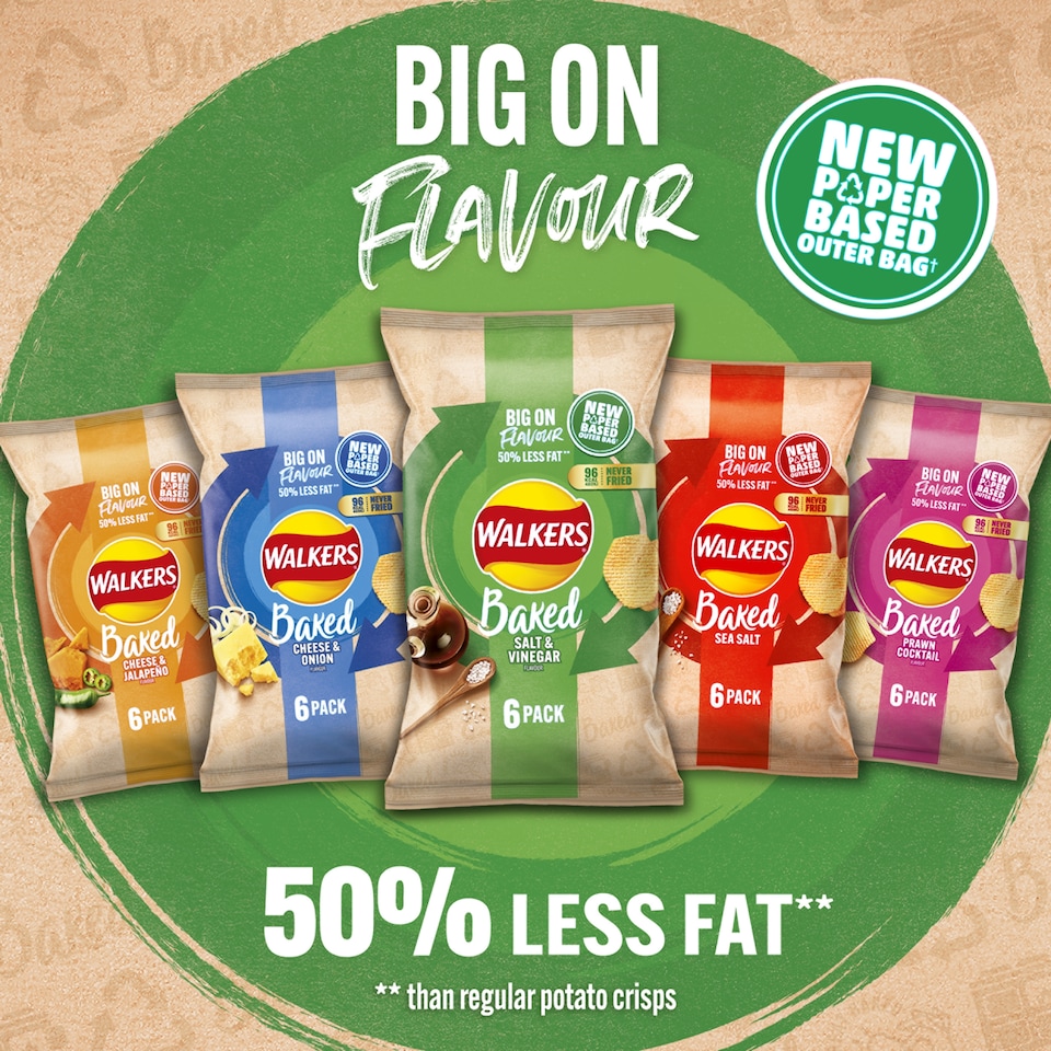 image 1 of Walkers Baked Salt & Vinegar Multipack Crisps 6x22g