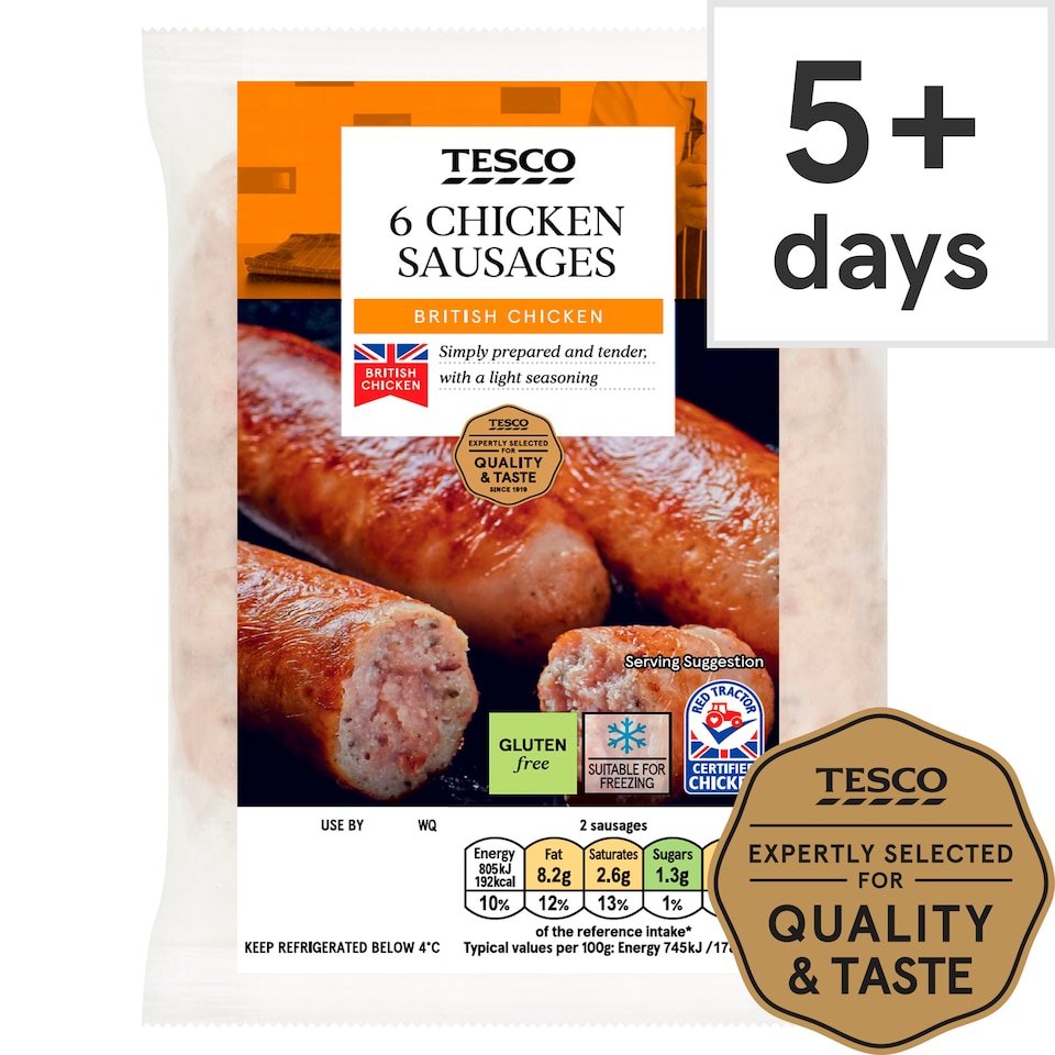 Tesco British Chicken Sausages 6 Pack 400G