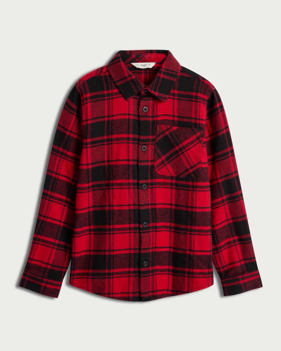 image 1 of F&F Boys Pure Cotton Check Print Pocket Front Shirt in Red