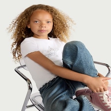 F&F Girls Cotton Rich Star Embellished T-Shirt in White