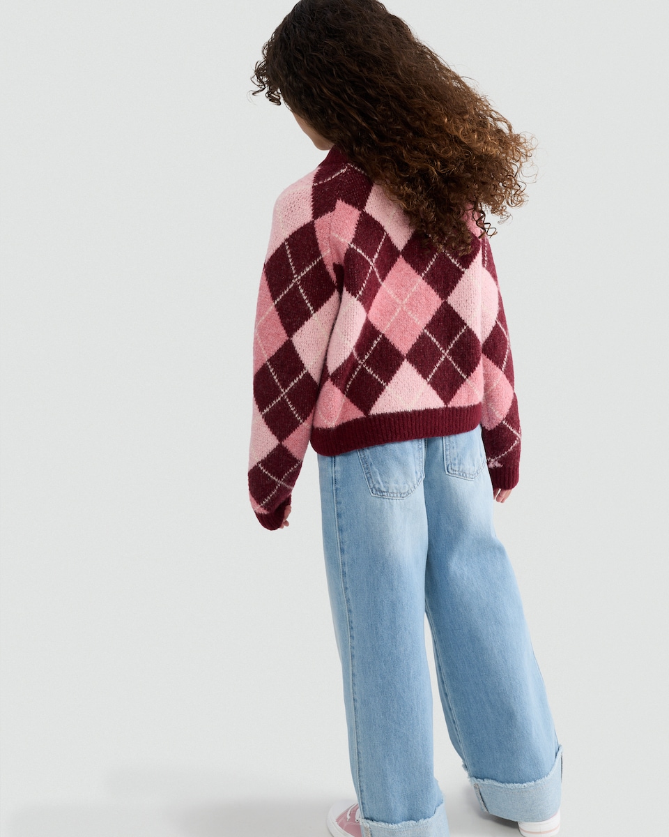 image 1 of F&F Girls Argyle Knitted Jumper in Multi Pink