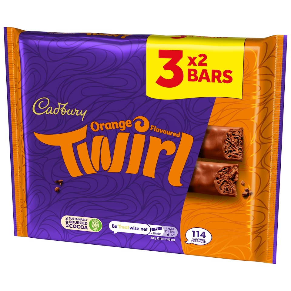 image 1 of Cadbury Twirl Orange Chocolate Bar Multipack 129g