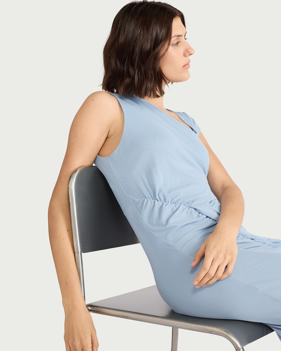 image 1 of F&F Asymmetric Draped Midi Dress in Blue