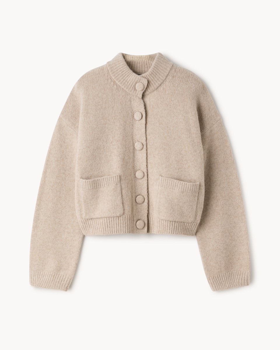 image 1 of F&F High Neck Knitted Cardigan in Neutral