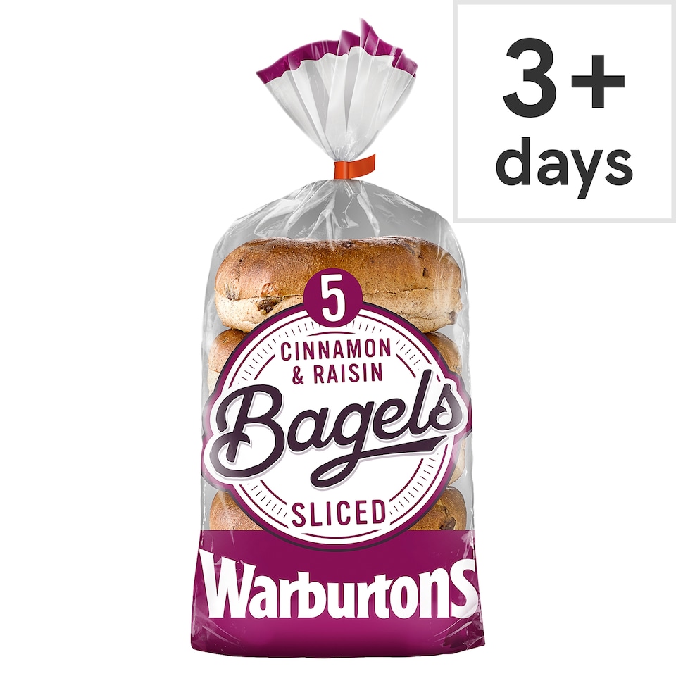 image 1 of Warburtons Cinnamon & Raisin Bagels Sliced 5 Pack
