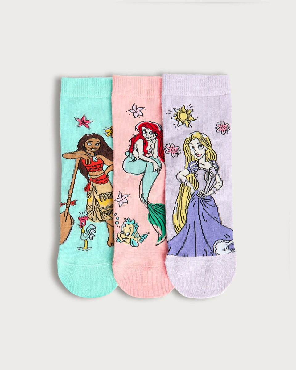 Disney Princess 3-Pack Cotton Rich Ankle Socks in Multi