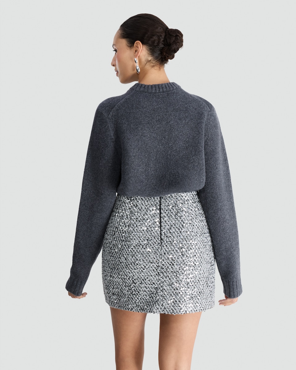 image 1 of F&F Boucle Textured Sequin Embellished Mini Skirt in Black