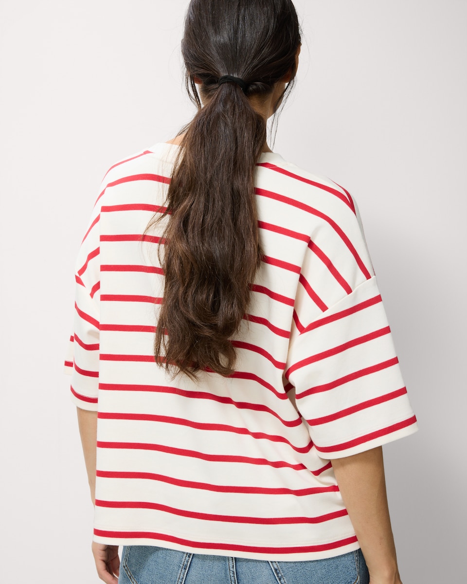 image 1 of F&F Pure Cotton Striped Boxy T-Shirt in Multi Red