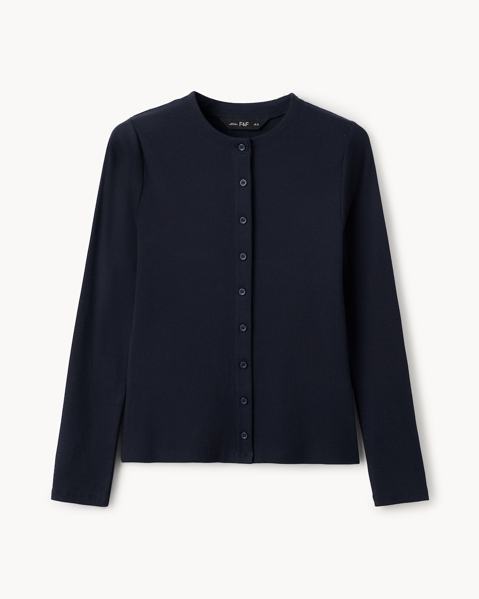 image 1 of F&F Cotton Rich Ribbed Button Up Top in Blue