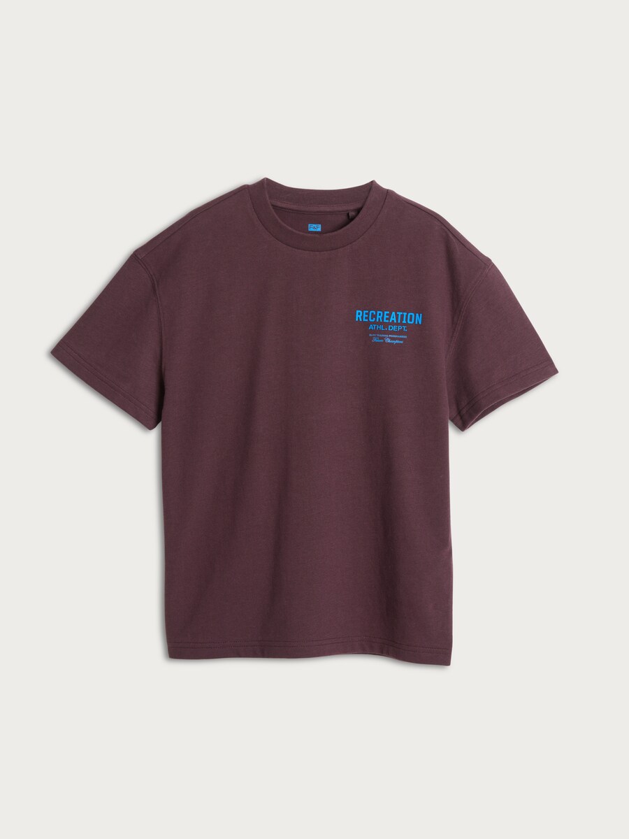 image 1 of F&F Active Pure Cotton Recreation Athl. Dept. Slogan T-Shirt in Burgundy