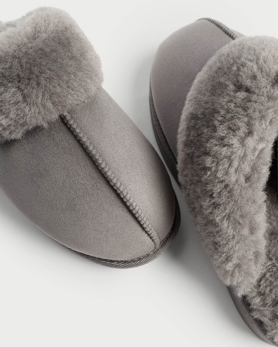 image 1 of F&F Faux Fur Lined Mule Slippers in Grey