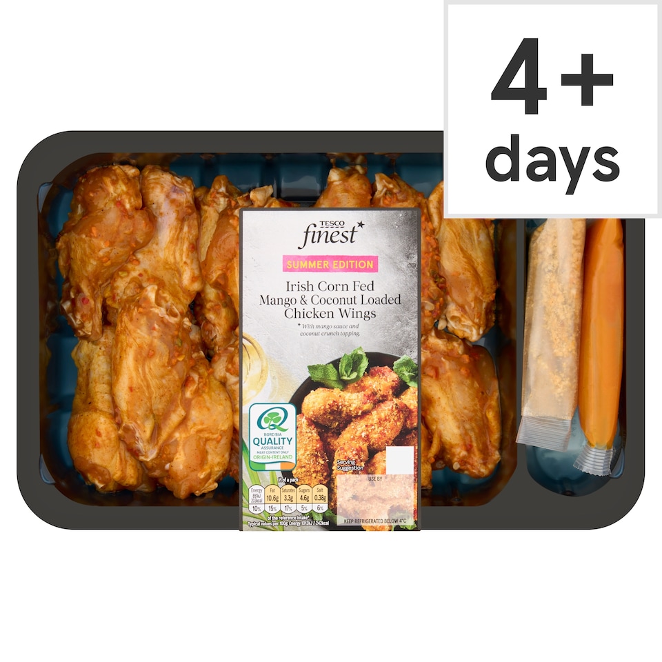 Tesco Finest Irish Corn Fed Mango & Coconut Loaded Chicken Wings 550g