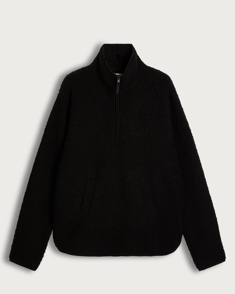 image 1 of F&F Fleece Half Zip Pyjama Jacket in Black