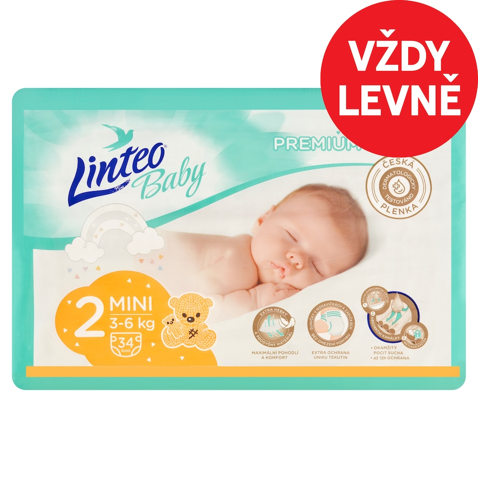 Linteo Baby Premium Diapers 2 Mini 3-6kg 34 pcs