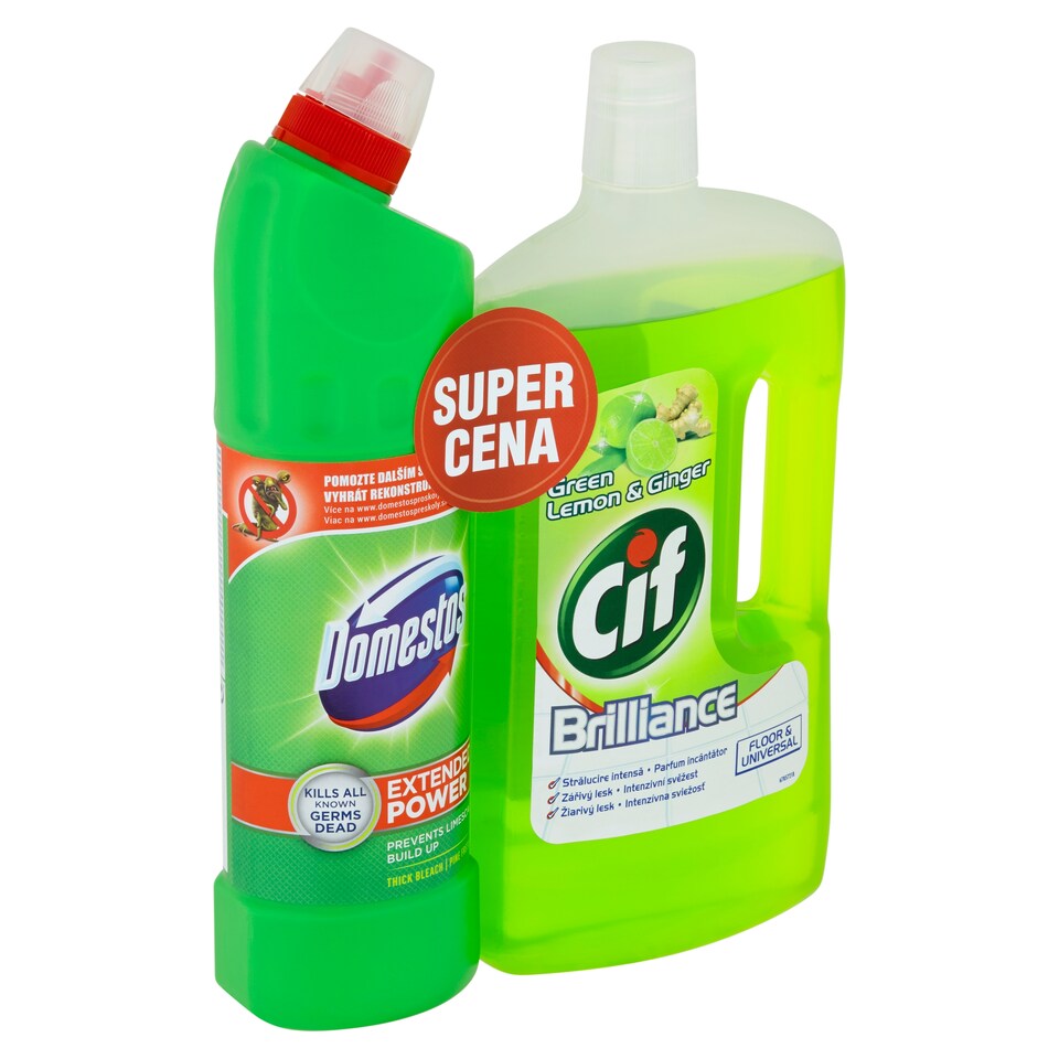 Cif Brilliance Green Lemon & Ginger 1l + Domestos Extended Power Pine Fresh 750ml