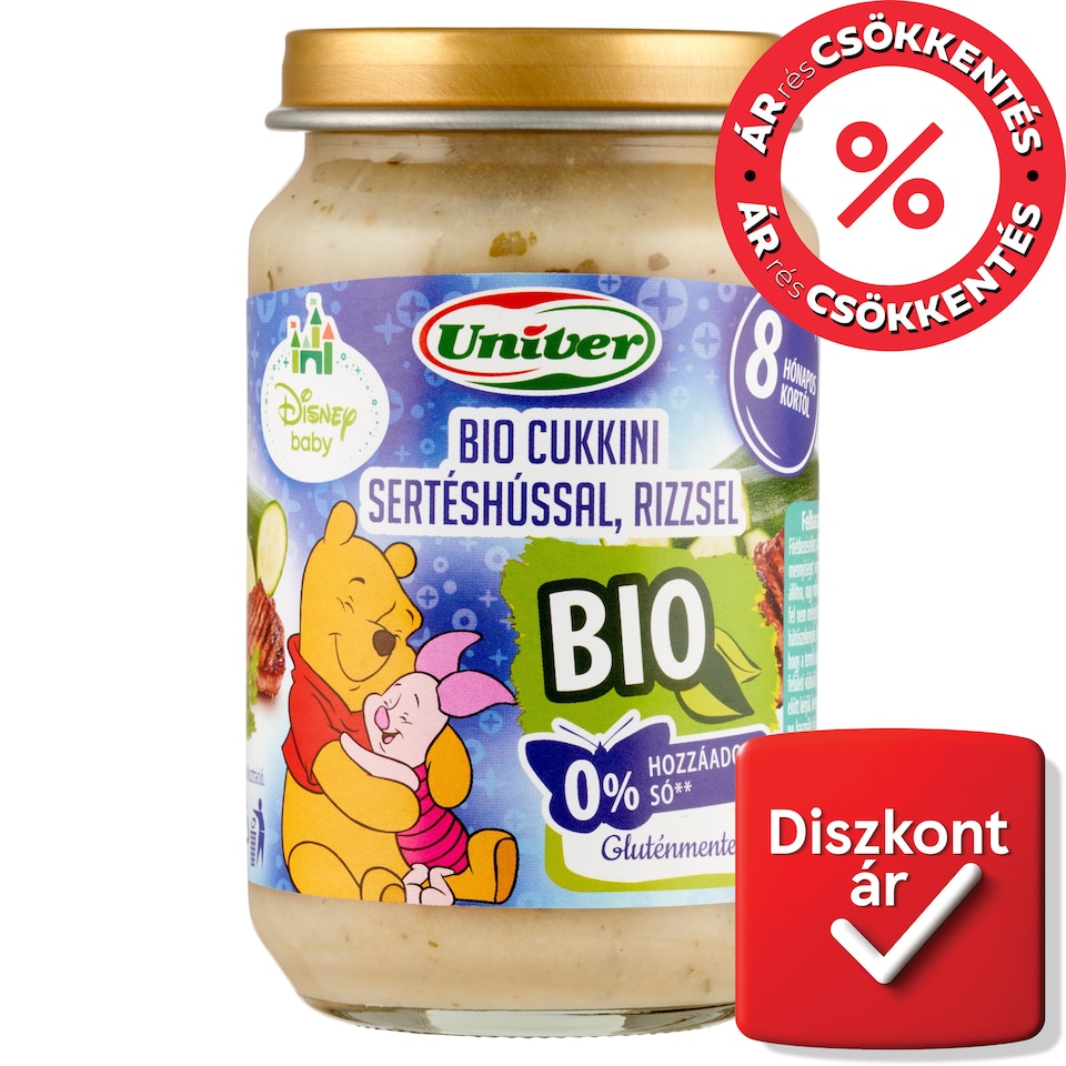 Univer Disney Baby bio cukkini sertéshússal, rizzsel bébiétel 8 hónapos kortól 163 g  1. kép