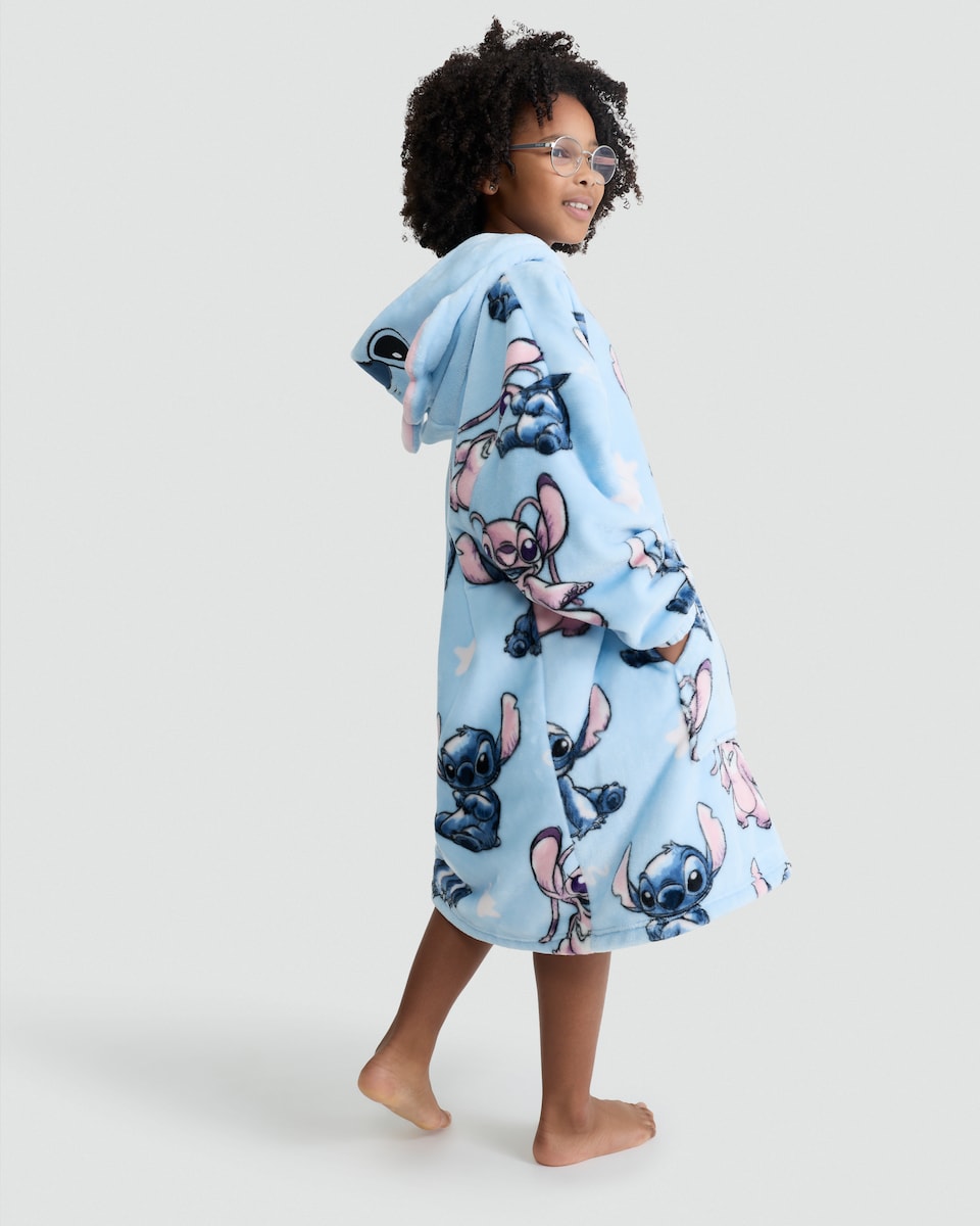 image 1 of Disney Lilo and Stitch Print Fleece Hooded Blanket in Blue