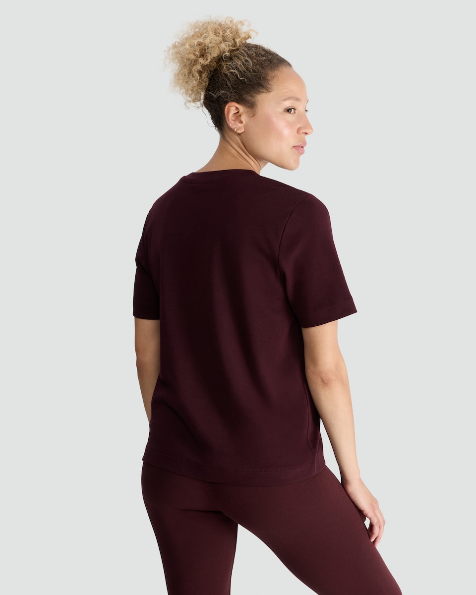 image 1 of F&F Pure Cotton Heavyweight Crew Neck T-Shirt in Burgundy