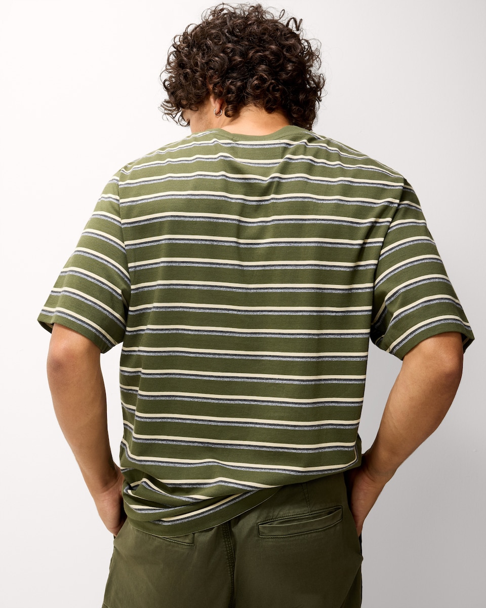 image 1 of RDA Pure Cotton Striped Short Sleeved T-Shirt in Green