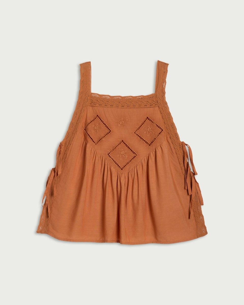 image 1 of F&F Diamond Embroidered Co-ord Camisole in Brick