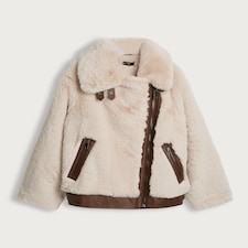 F&F Faux Fur Aviator Jacket in Cream