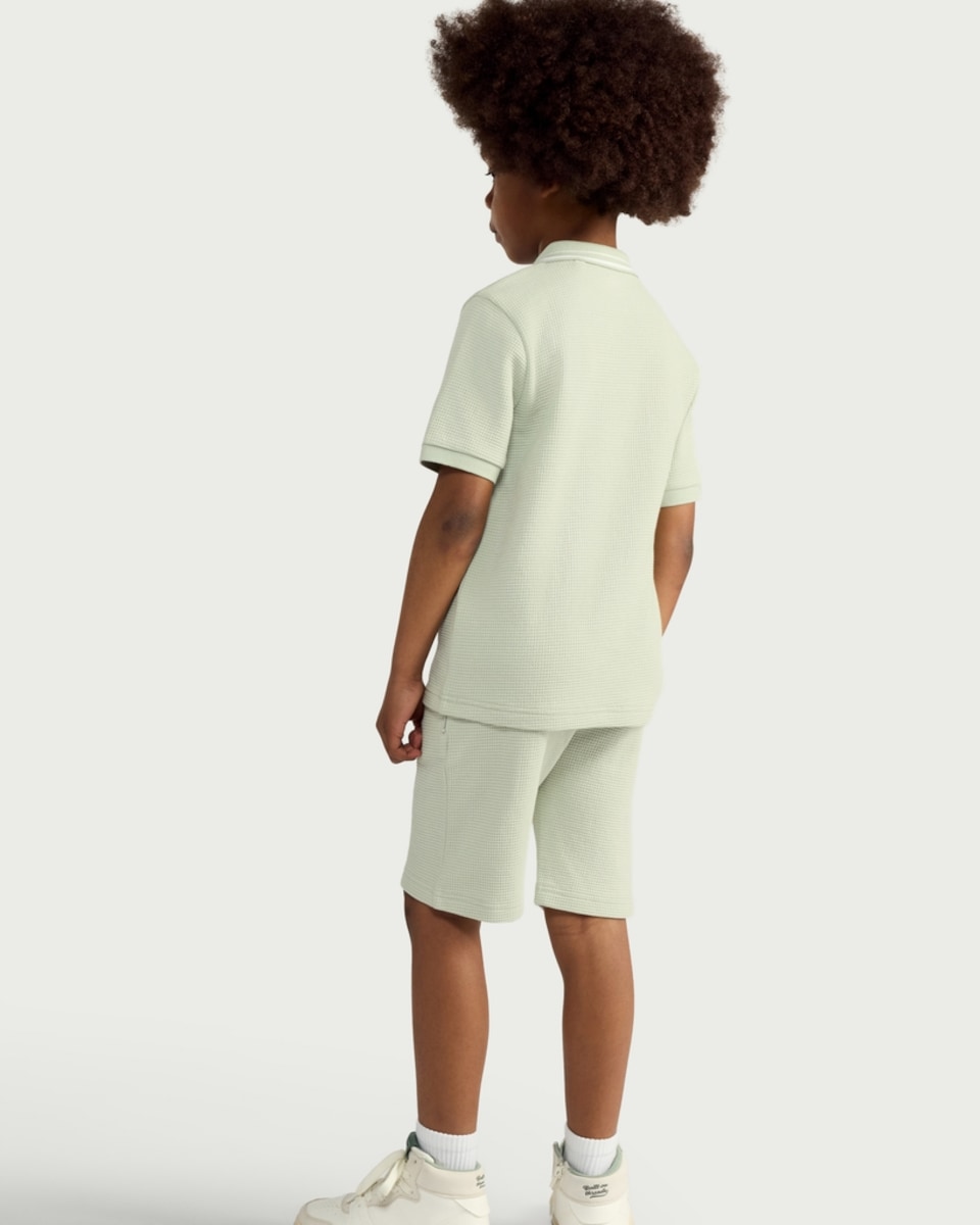 image 1 of F&F Boys 2-Piece Cotton Rich Textured Polo Shirt and Shorts Set in Mint