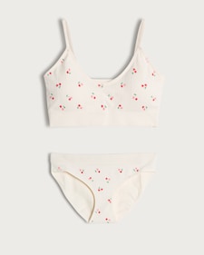 F&F Contour Seamfree Cherry Print Crop Top and Knicker Set in Cream