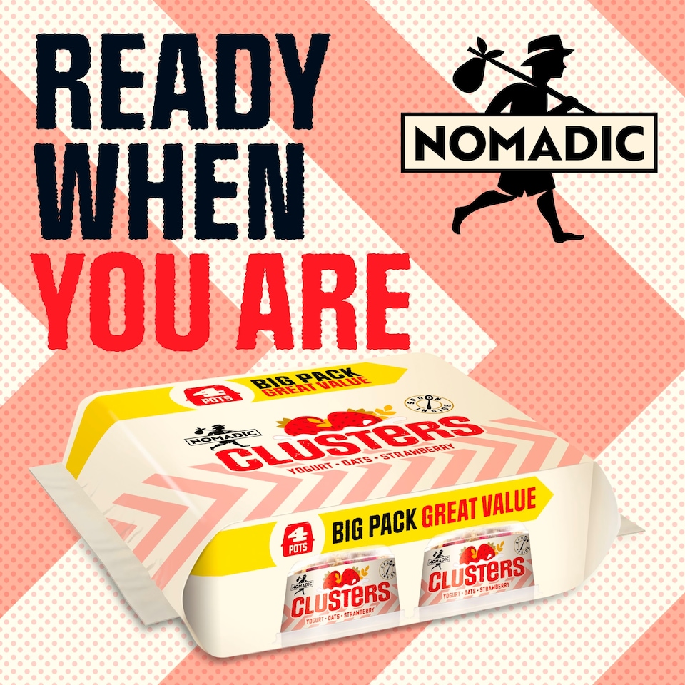 image 1 of Nomadic Yogurt and Oat Clusters, Strawberry 4 x 169g