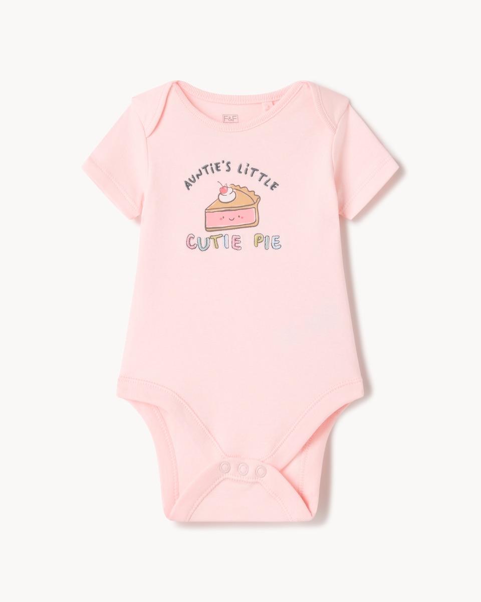 image 1 of F&F Baby Pure Cotton Auntie's Little Cutie Pie Bodysuit in Pink