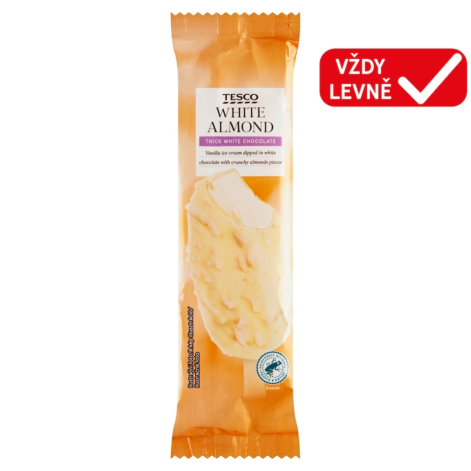 Tesco Mražený krém vanilkový v bílé čokoládě s kousky mandlí 120ml