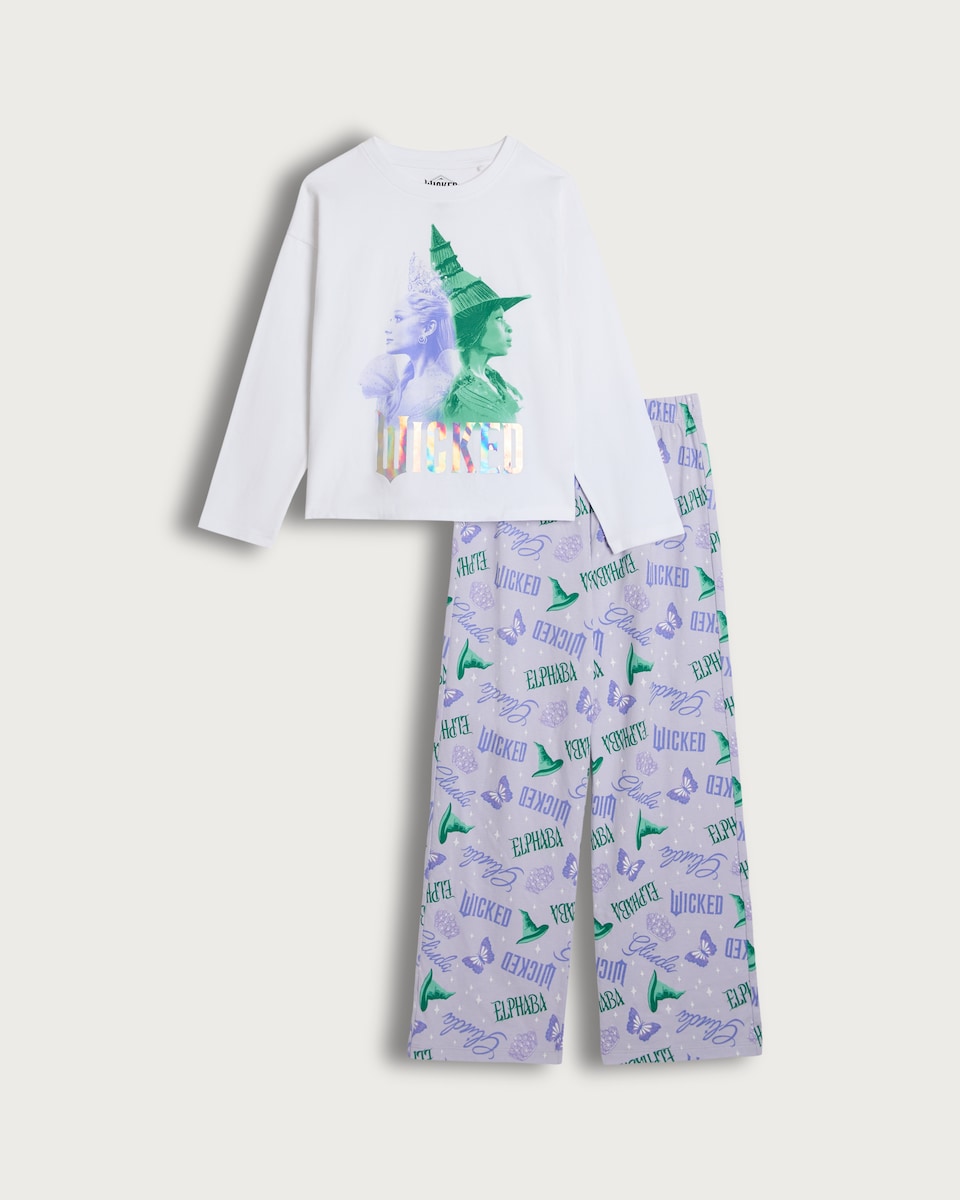 image 1 of Wicked 2-Piece Pure Cotton Elphaba Print Pyjamas in Multi