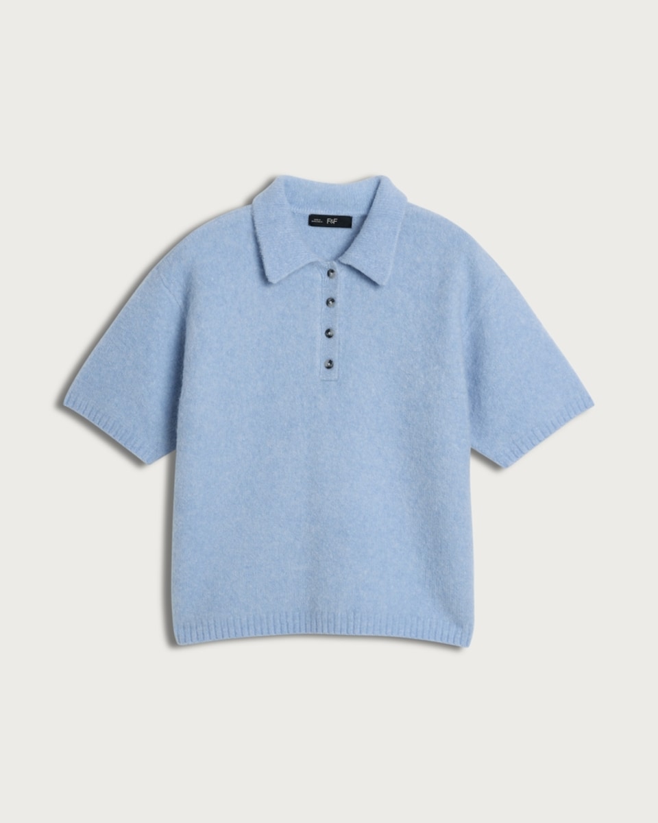 image 1 of F&F Knitted Short Sleeved Polo Shirt in Blue
