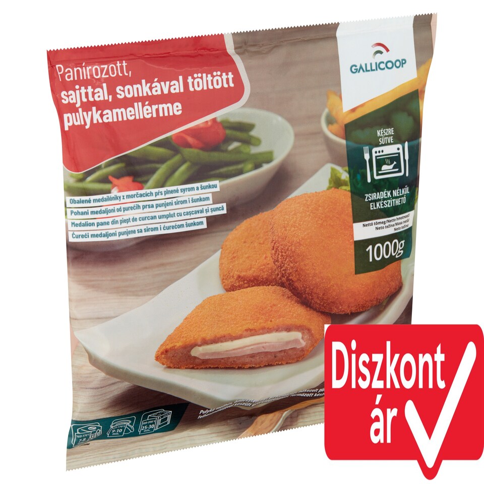 Gallicoop gyorsfagyasztott panírozott, sajttal, sonkával töltött pulykamellérme 1000 g