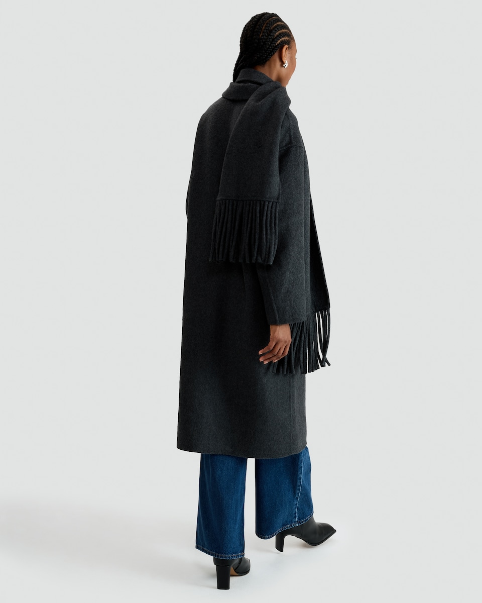 image 1 of F&F Wool Blend Fringed Scarf Formal Coat in Grey