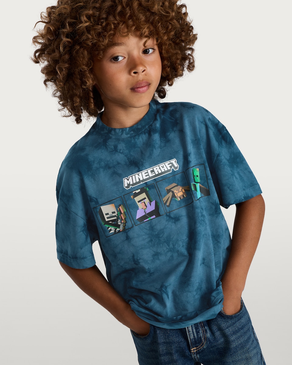 image 1 of Minecraft Pure Cotton Character Print T-Shirt in Blue