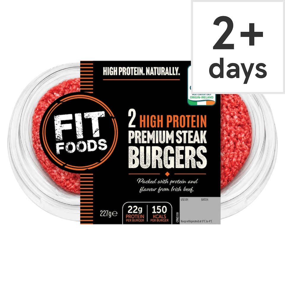 Fit Foods 2 High Protein Premium Steak Burgers 227g