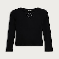 F&F Girls Embellished Heart Long Sleeved Top in Black