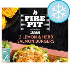 Tesco Fire Pit 2 Lemon & Herb Salmon Burgers 196G
