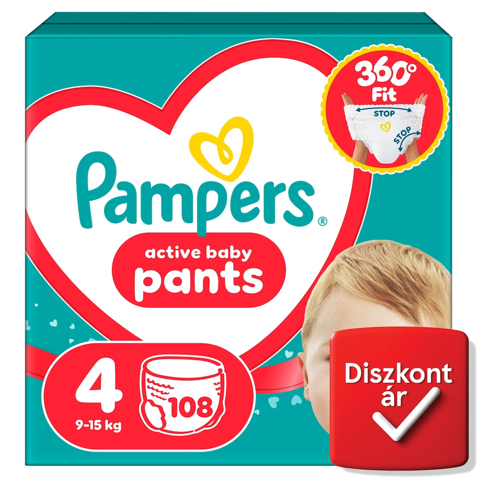 Pampers Active Baby Bugyipelenka, Méret: 4, 108 db Pelenka, 9kg-15kg  1. kép