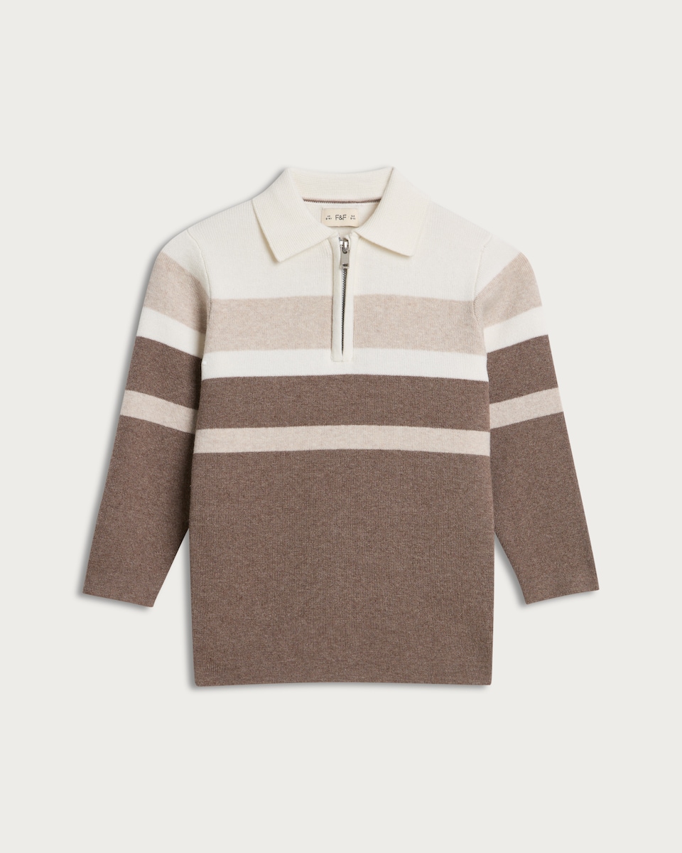 image 1 of F&F Boys Cotton Rich Colour Block Half Zip Polo Top in Mink
