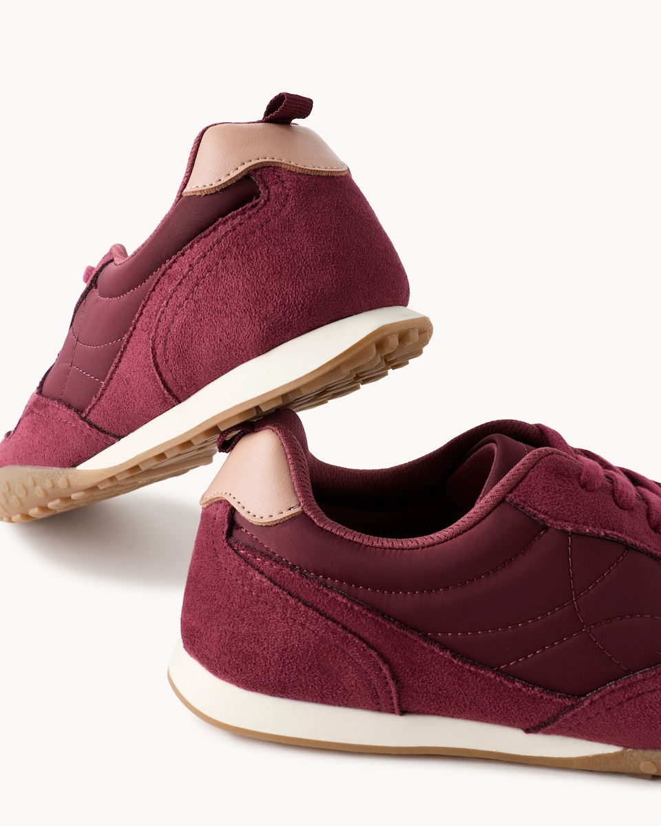 image 1 of F&F Panelled Lace Up Trainers in Burgundy